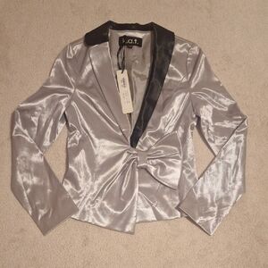 Elegant Silver Blazer with Bow Accent